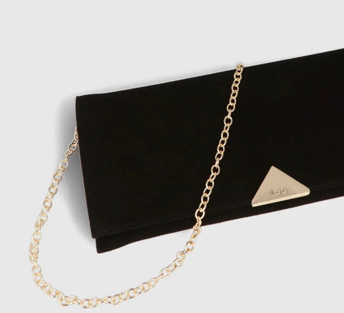 Lodi Vicky Black Suede Slim Clutch Bag