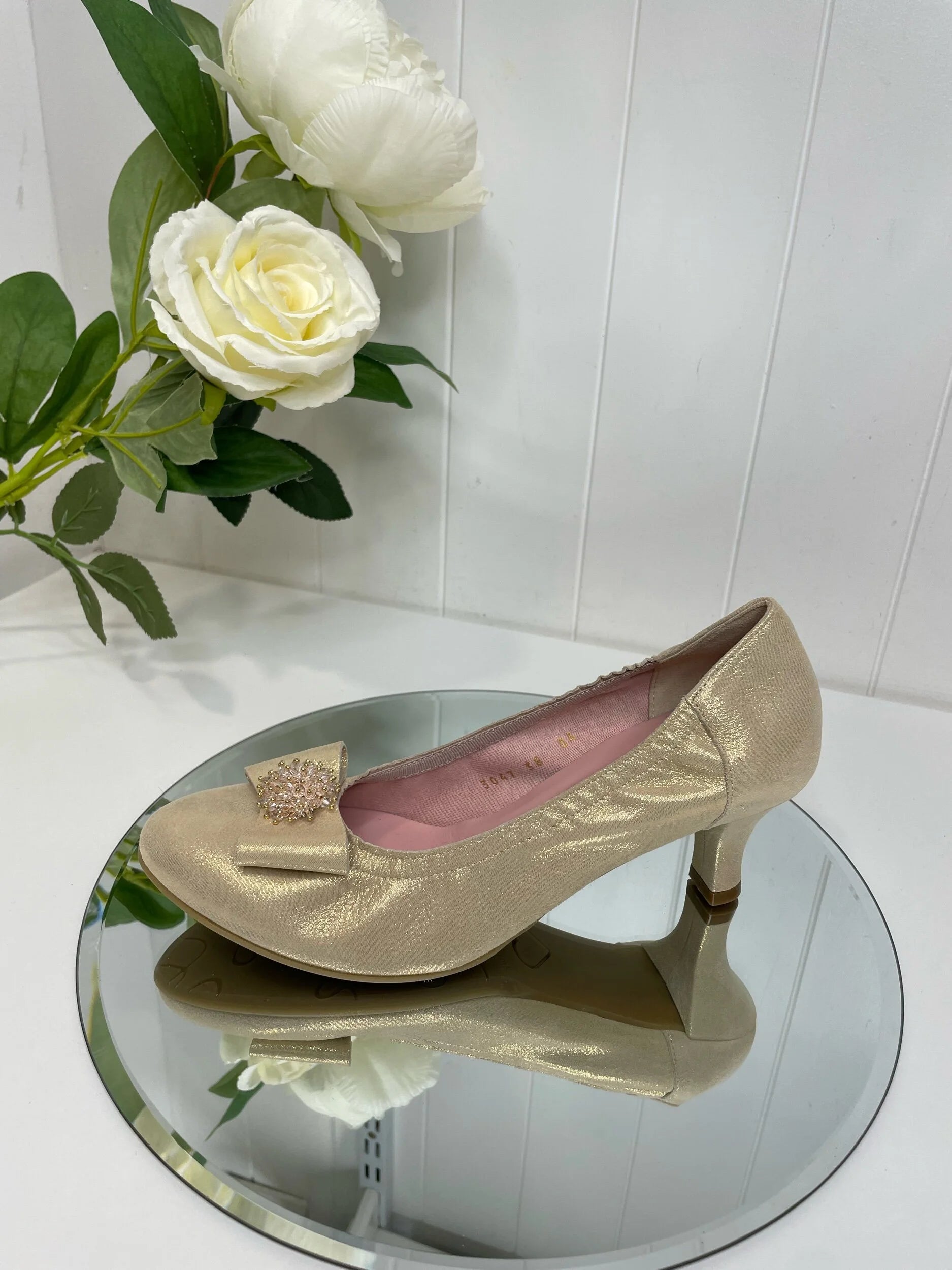 Le Babe Gold Low Heel Court Shoe