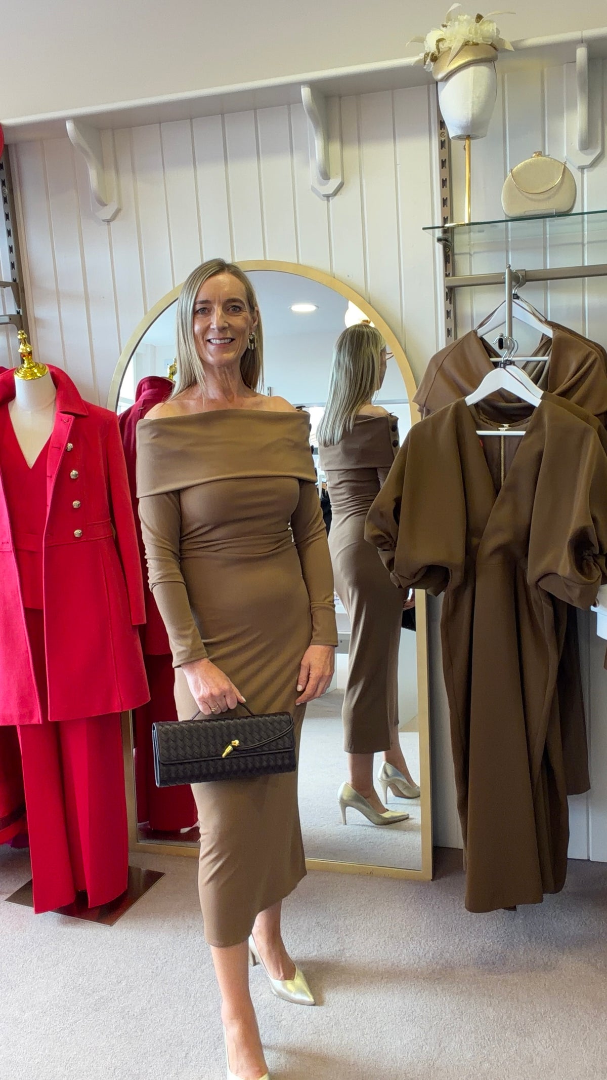 Nola Brown Over the Shoulder Dress