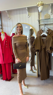 Nola Brown Over the Shoulder Dress