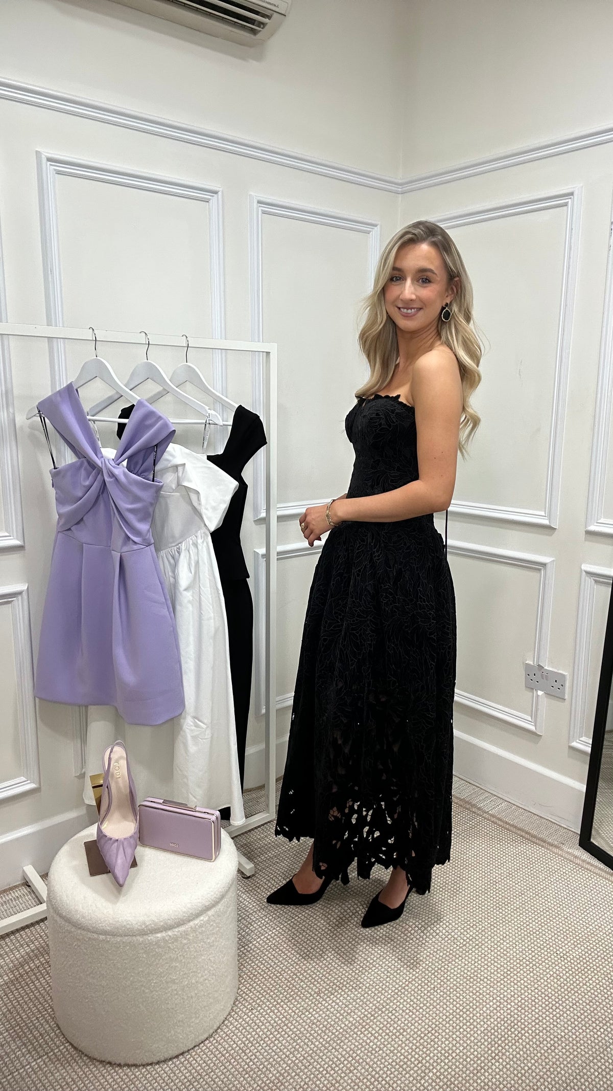 Arabella Velvet Guipure Lace Strapless Midi Dress In Black