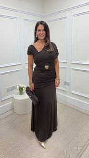 Sienna Choc Brown Ruched Dress
