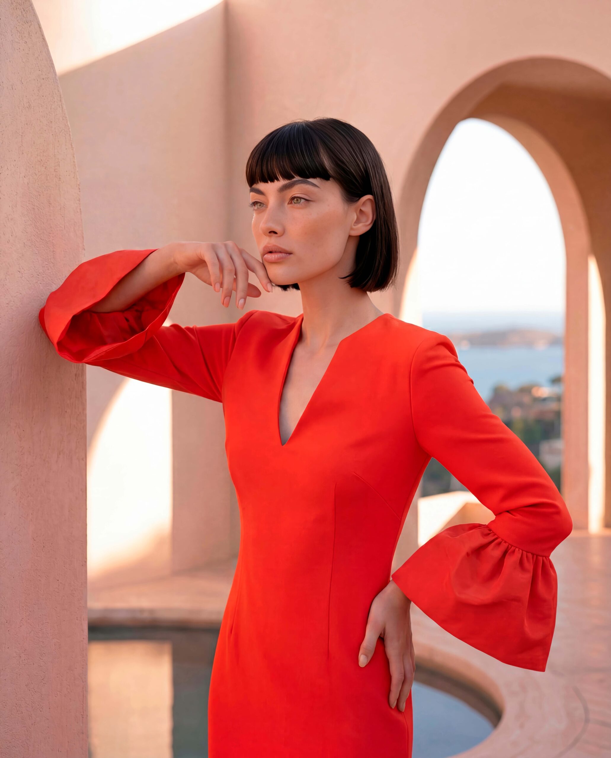 Ruby Red Frill Sleeve Midi Dress