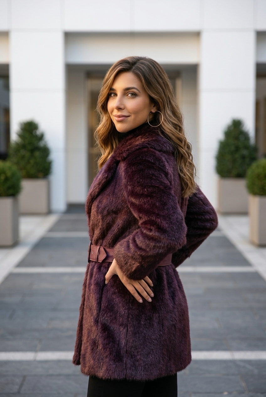 Paige Burgundy Faux-Fur Coat