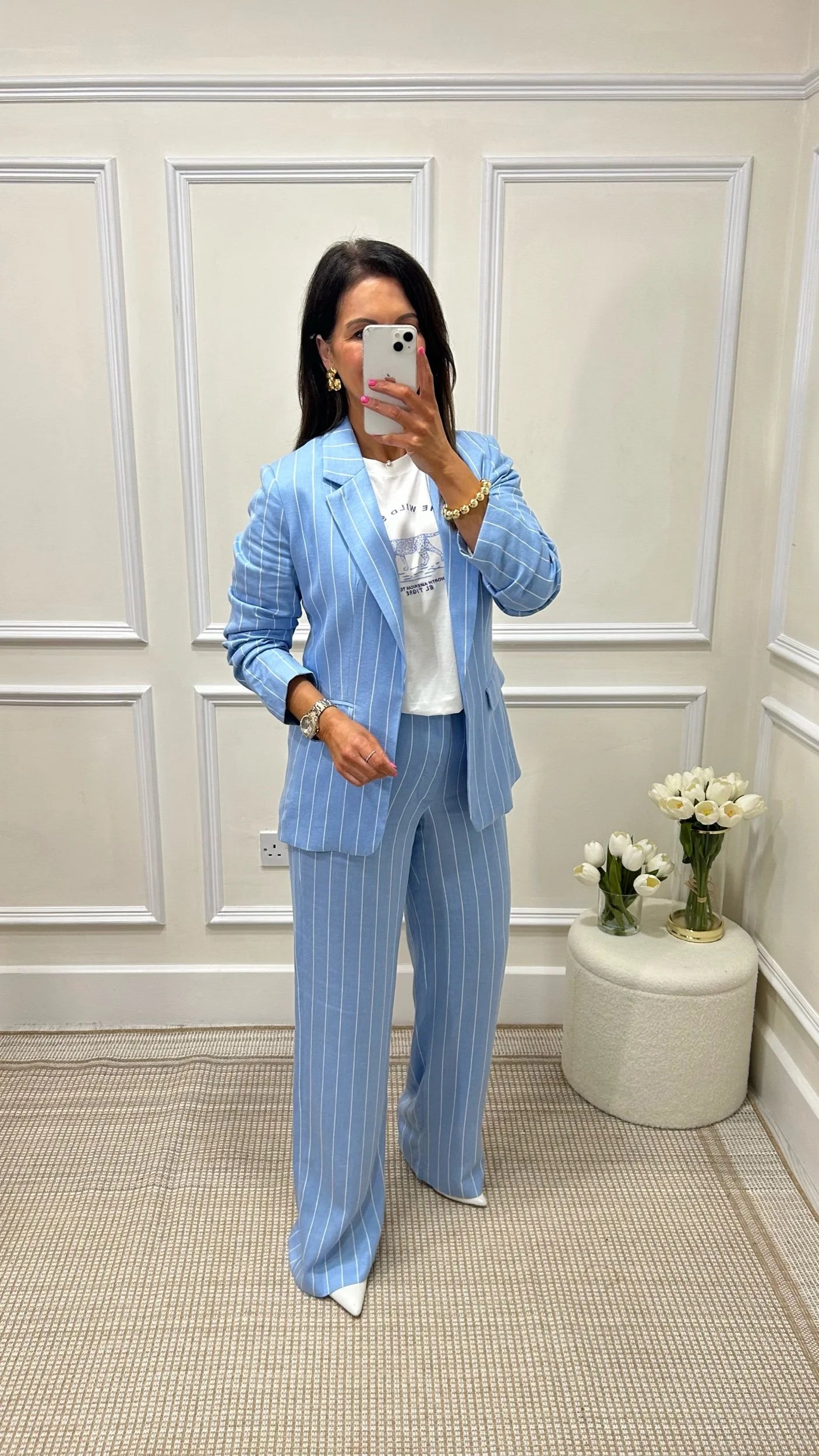 Ana Blue Pinstripe Linen Suit