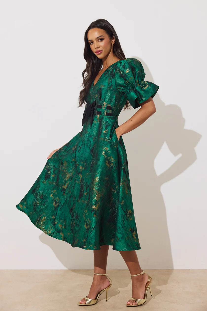 Callie Metallic Emerald Dress