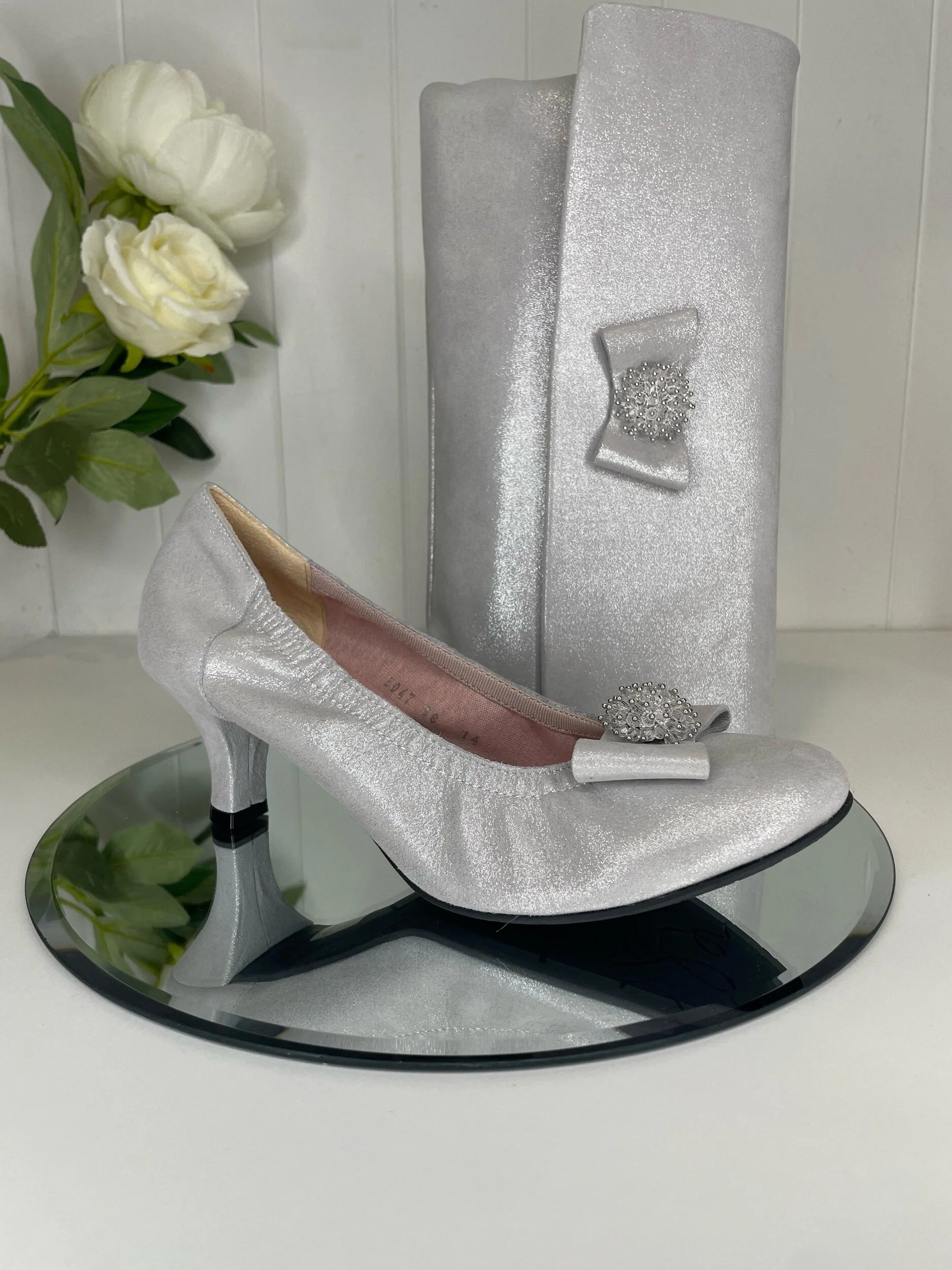 Le Babe Silver Grey Low Heel Court Shoe