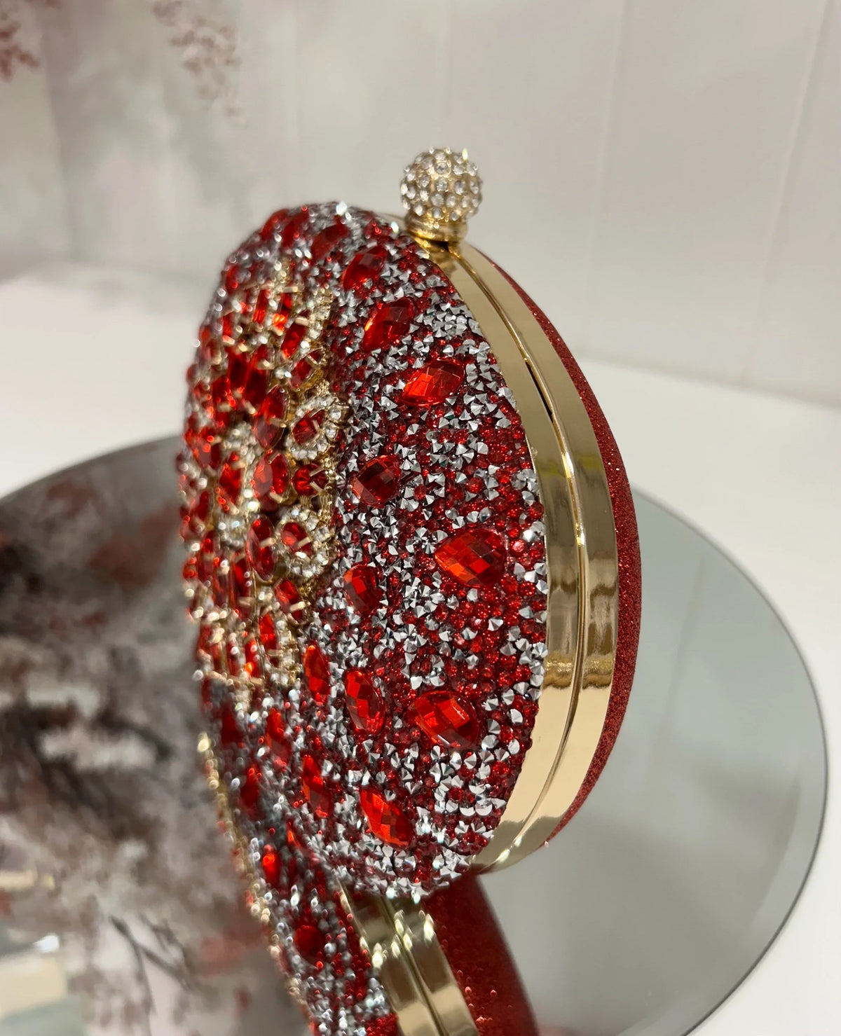Daisy Red Oval Jewelled Clutch