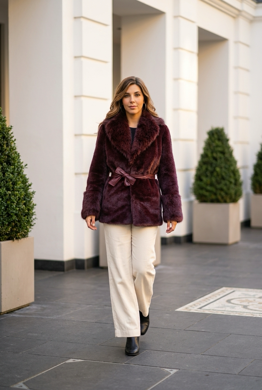 Paige Burgundy Faux-Fur Coat