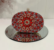Daisy Red Oval Jewelled Clutch