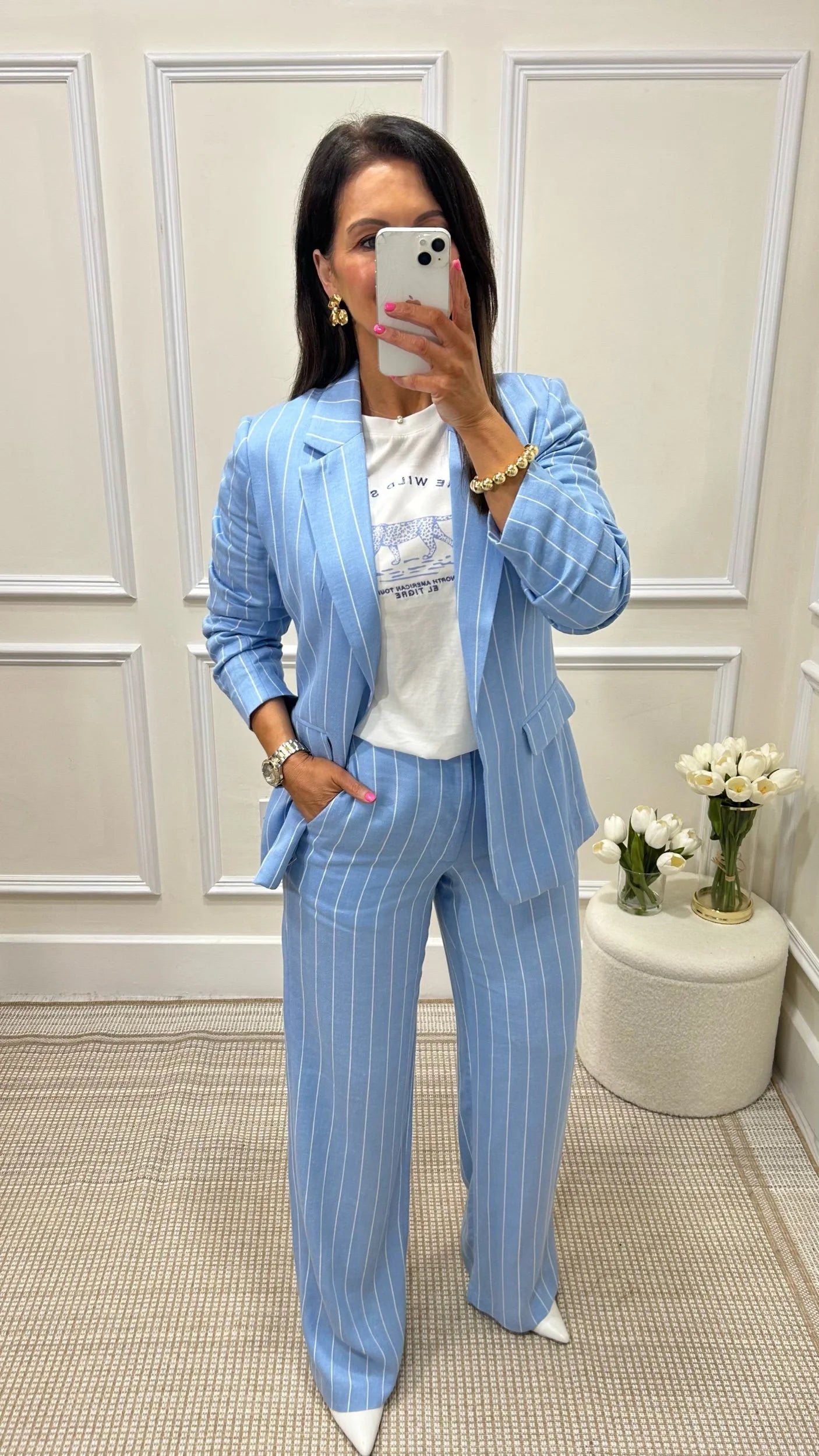 Ana Blue Pinstripe Linen Suit