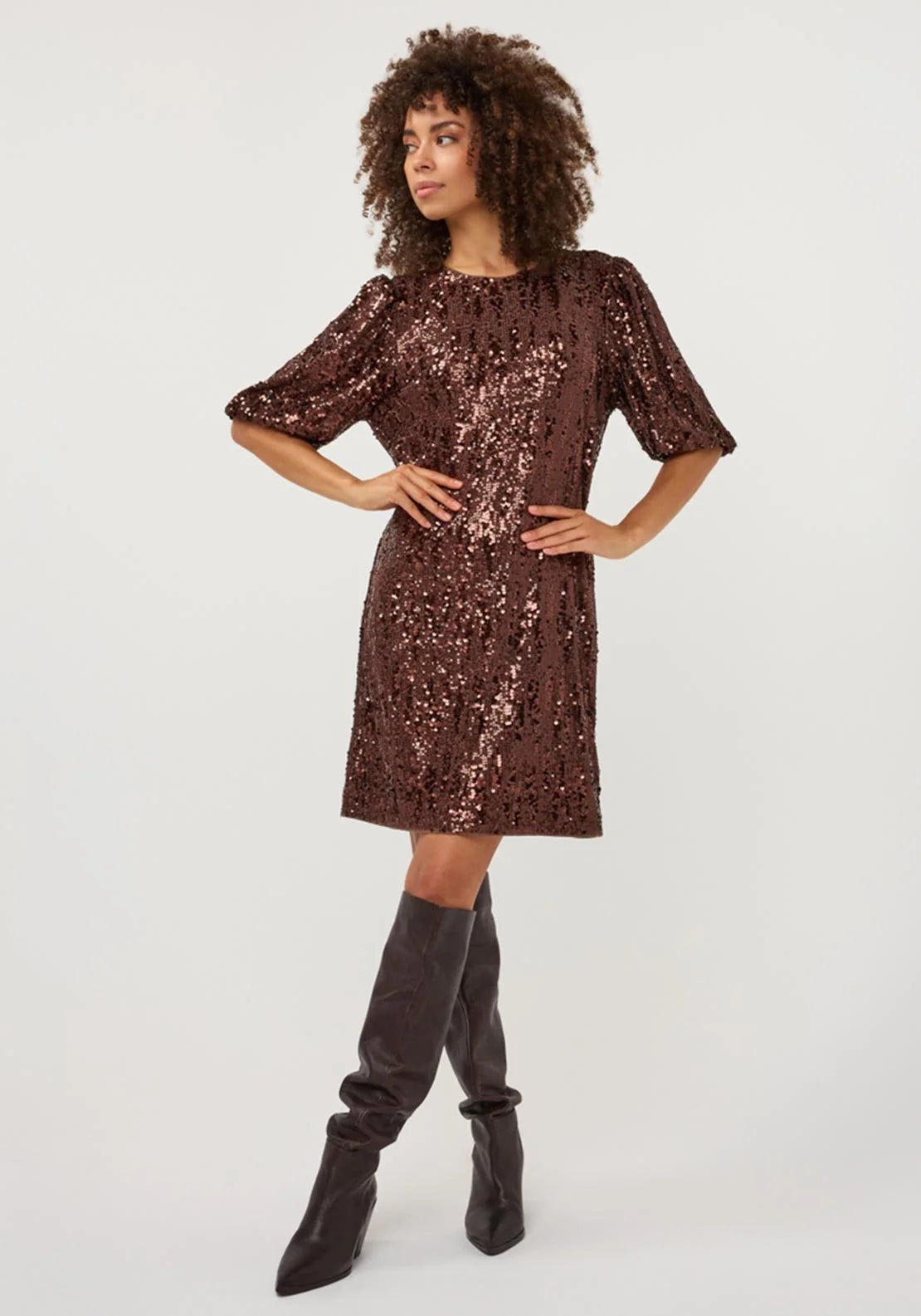 Glenda Coffee Sequin Dress