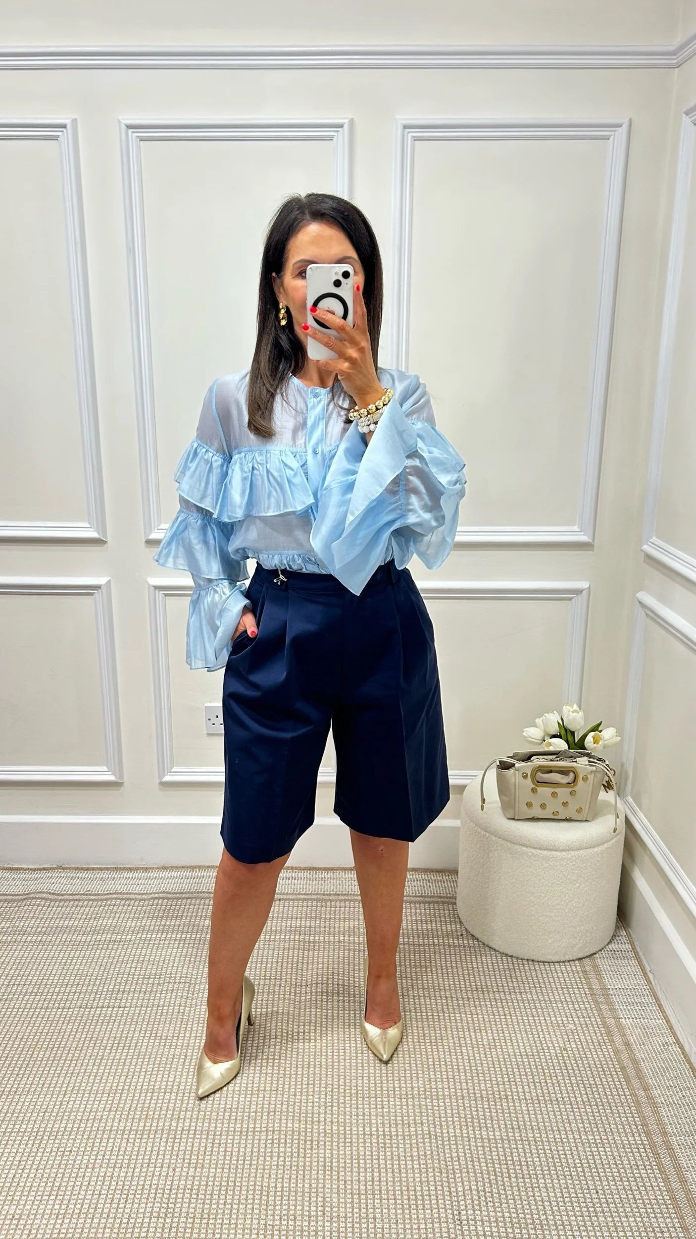 Ava Light Blue Ruffle Shirt