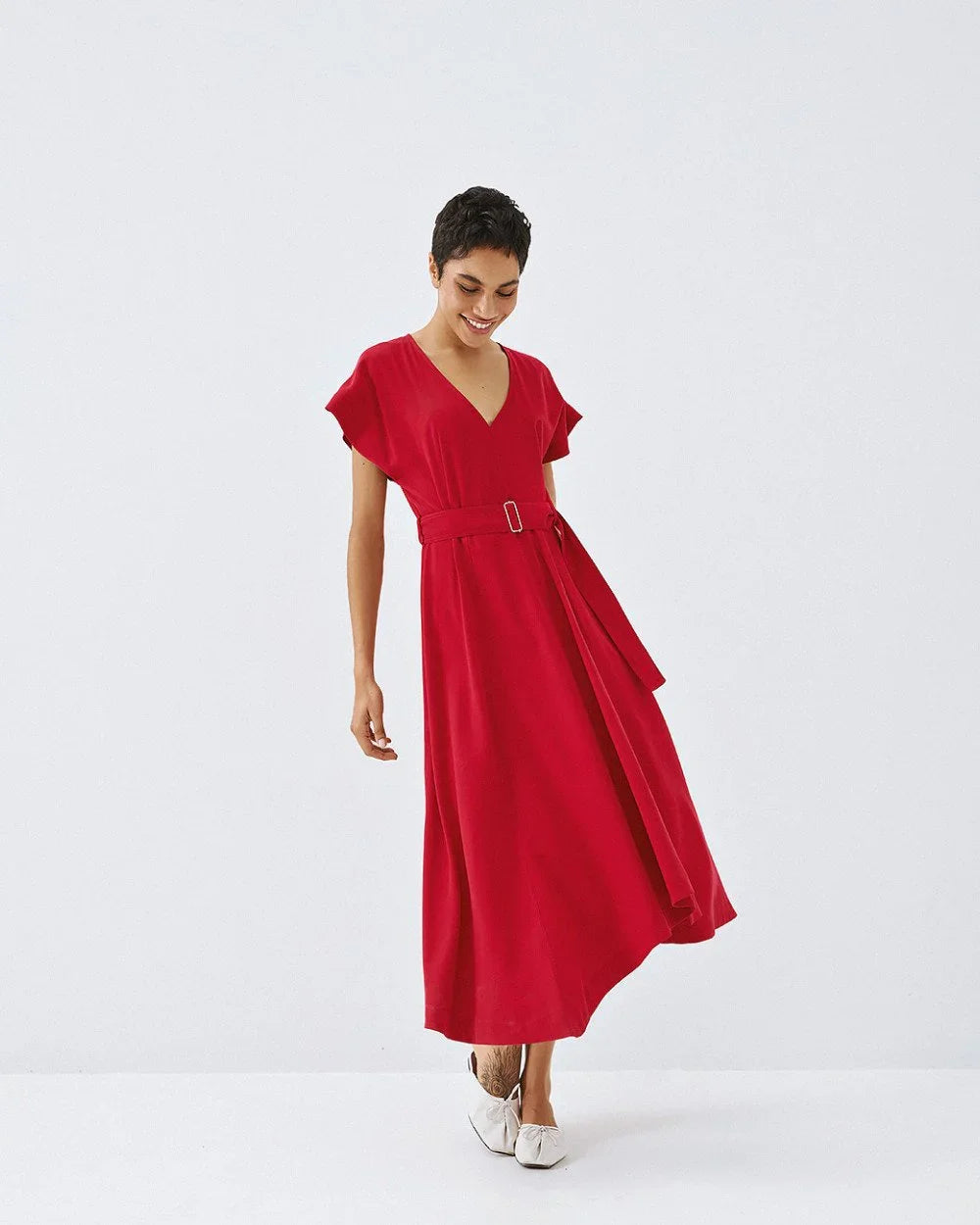 Ava Red Belted Dress