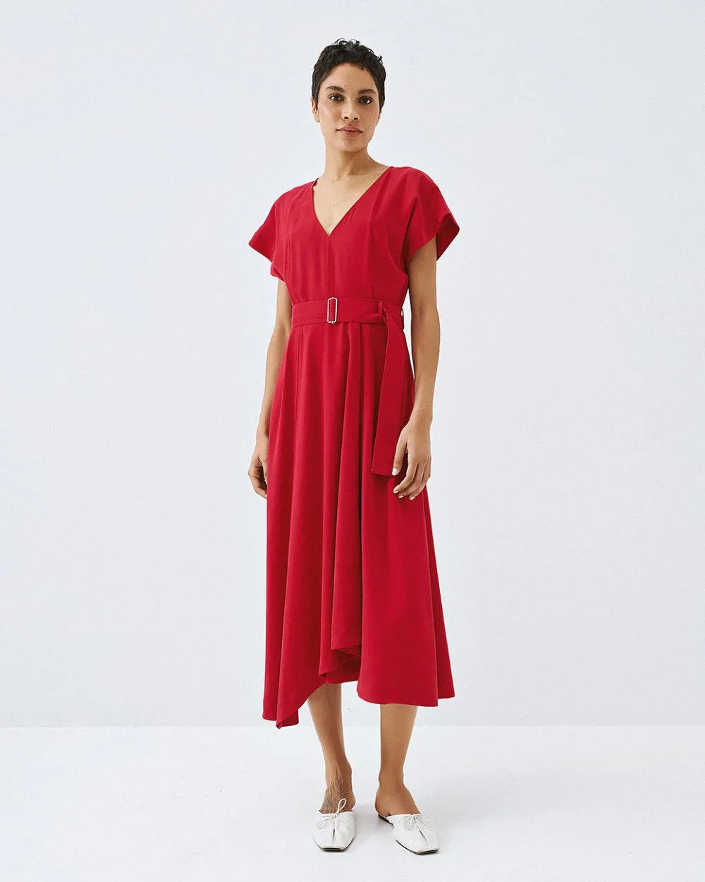 Ava Red Belted Dress
