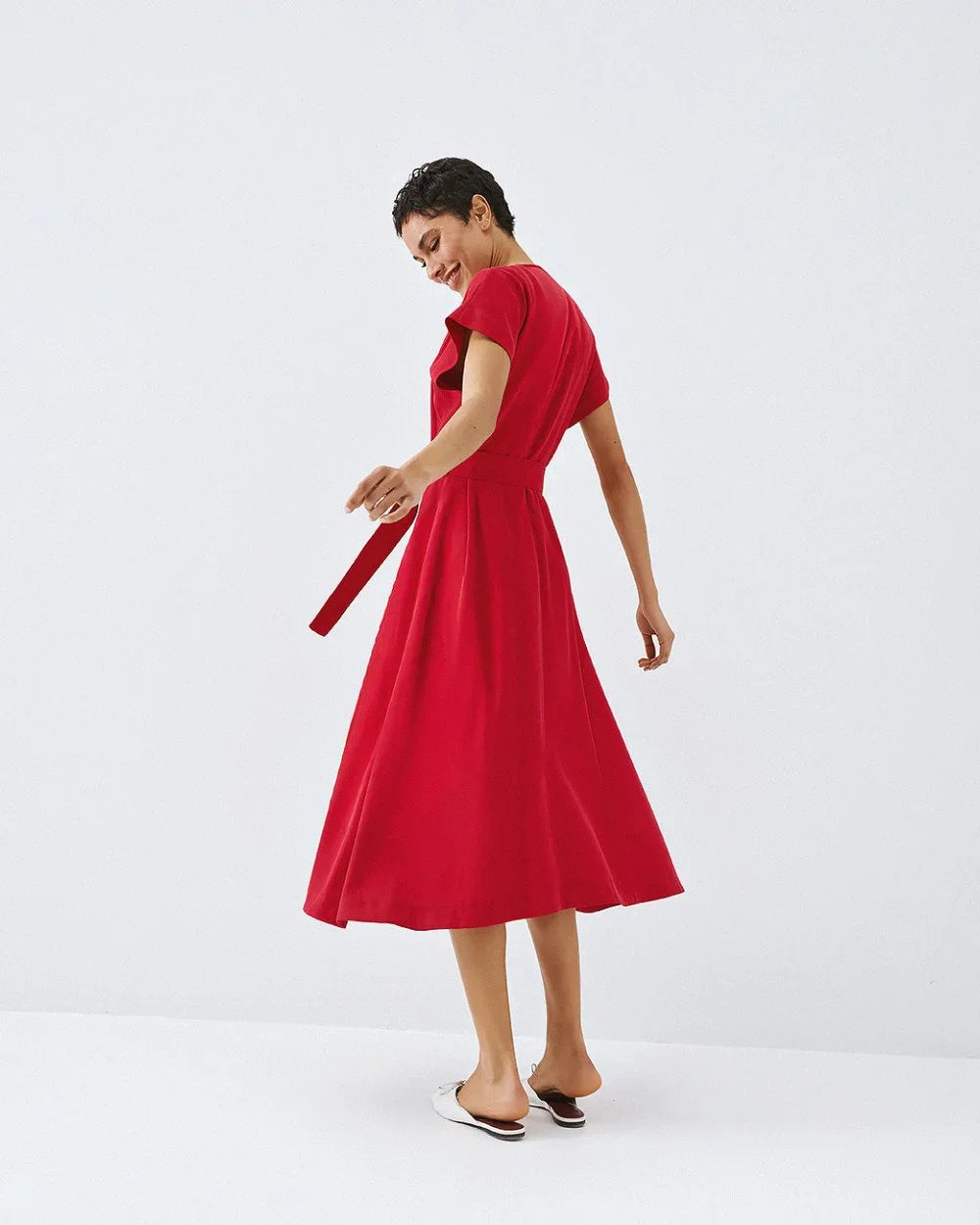Ava Red Belted Dress