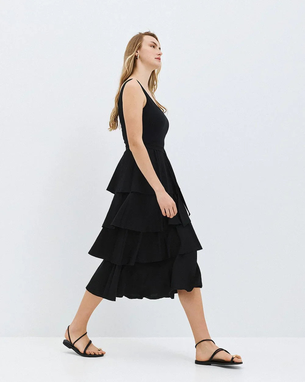 Ella Black Sleevless Ruffle Dress