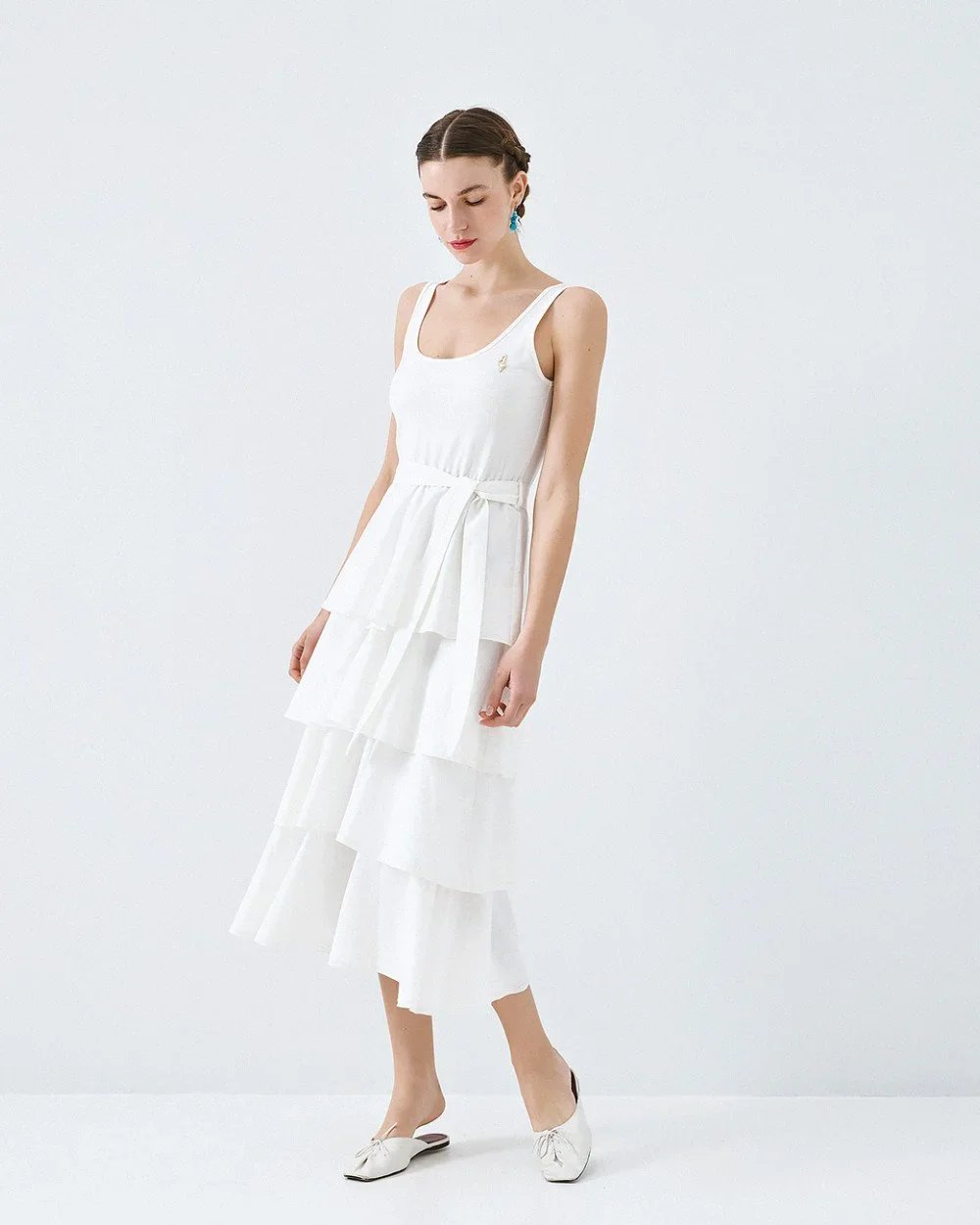 Ella White Sleevless Ruffle Dress
