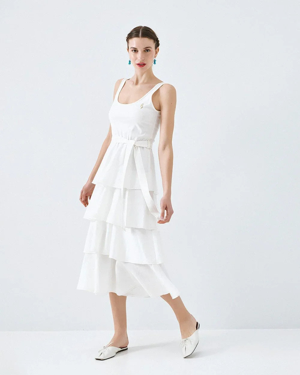Ella White Sleevless Ruffle Dress