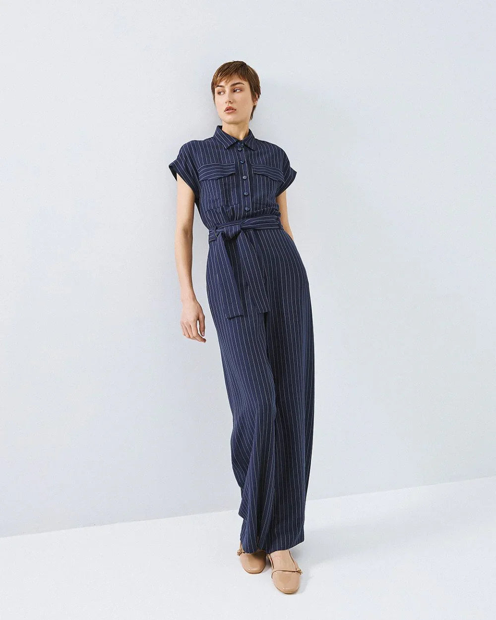 Evie Navy Stripe Jumpsuit