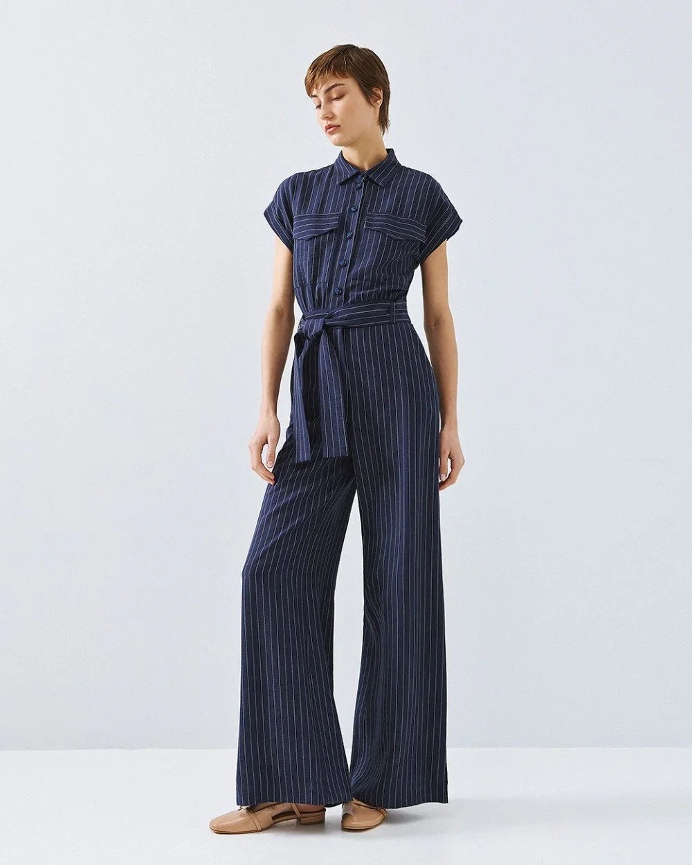 Evie Navy Stripe Jumpsuit