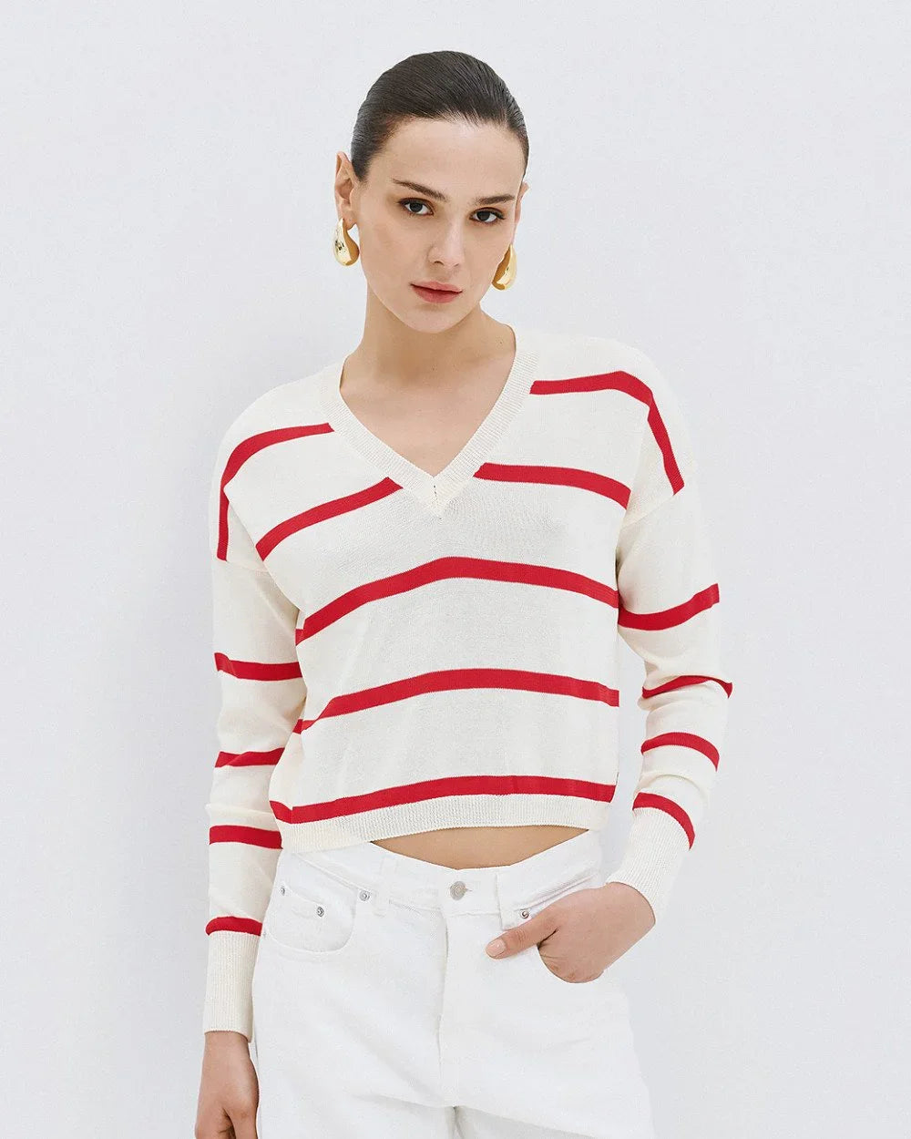 Cleo Red Stripe Knit Top