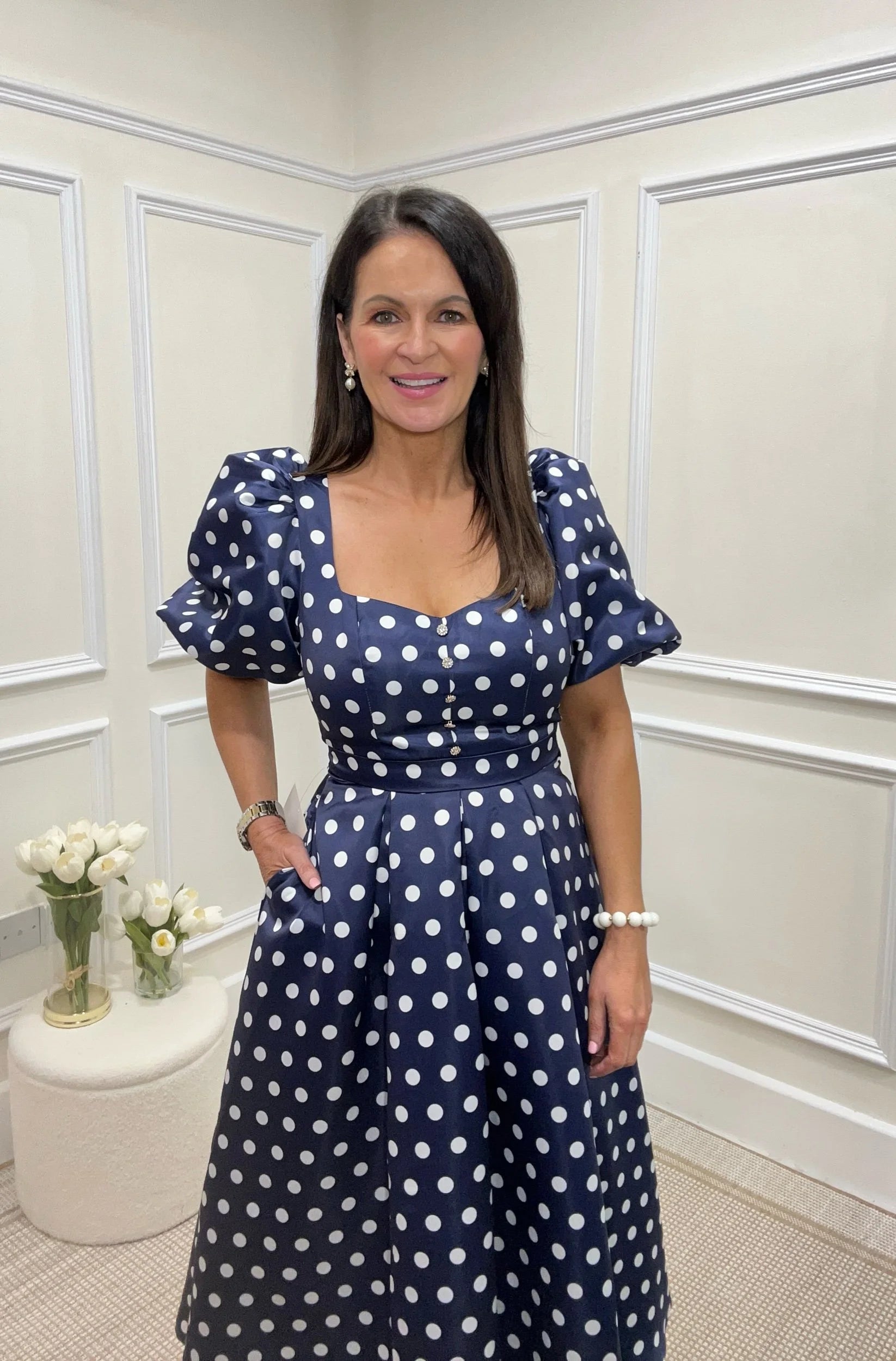 Audrey Navy/White Polka Dot Dress