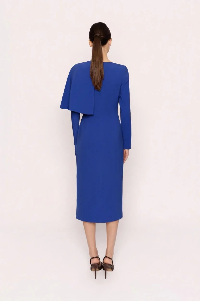 Kaia Royal Blue Midi Dress With Cape