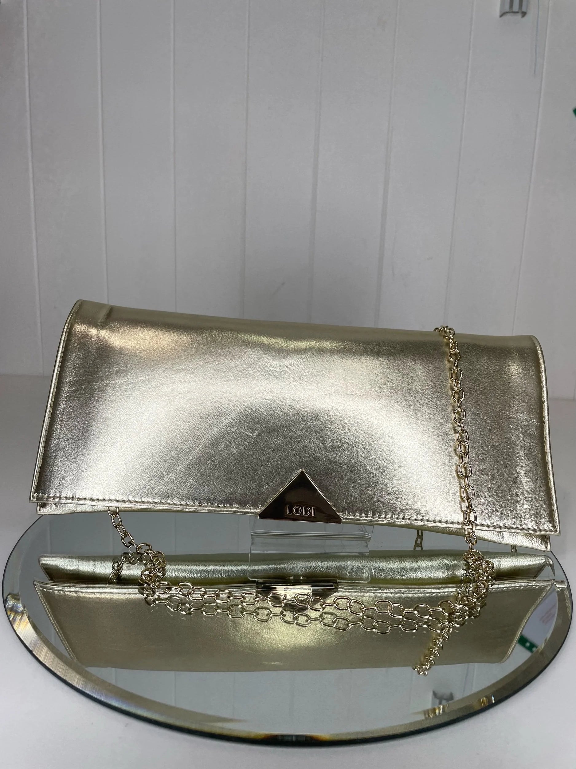 Lodi Vicky Gold Leather Slim Clutch Bag