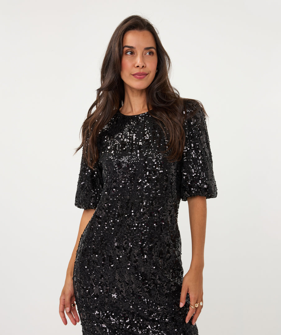 Glenda Black Sequin Dress