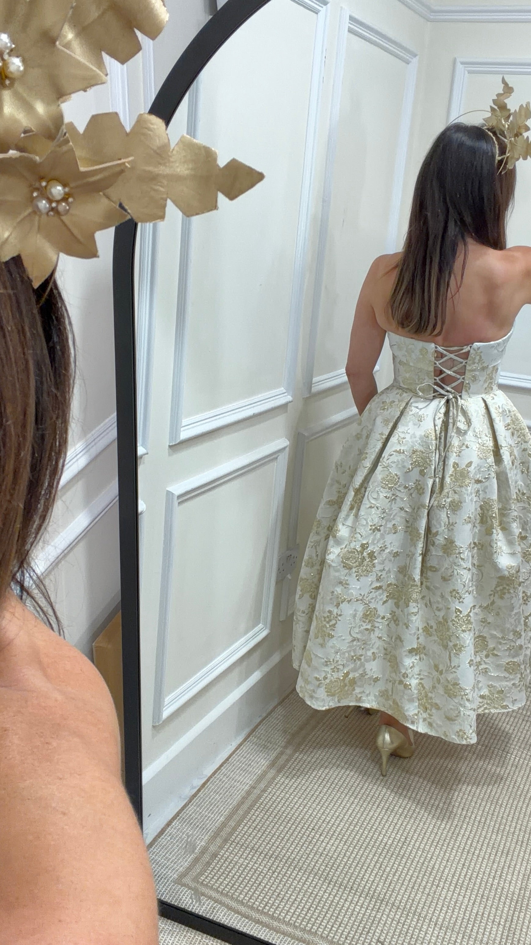 Zara Champagne & Gold Strapless Dress
