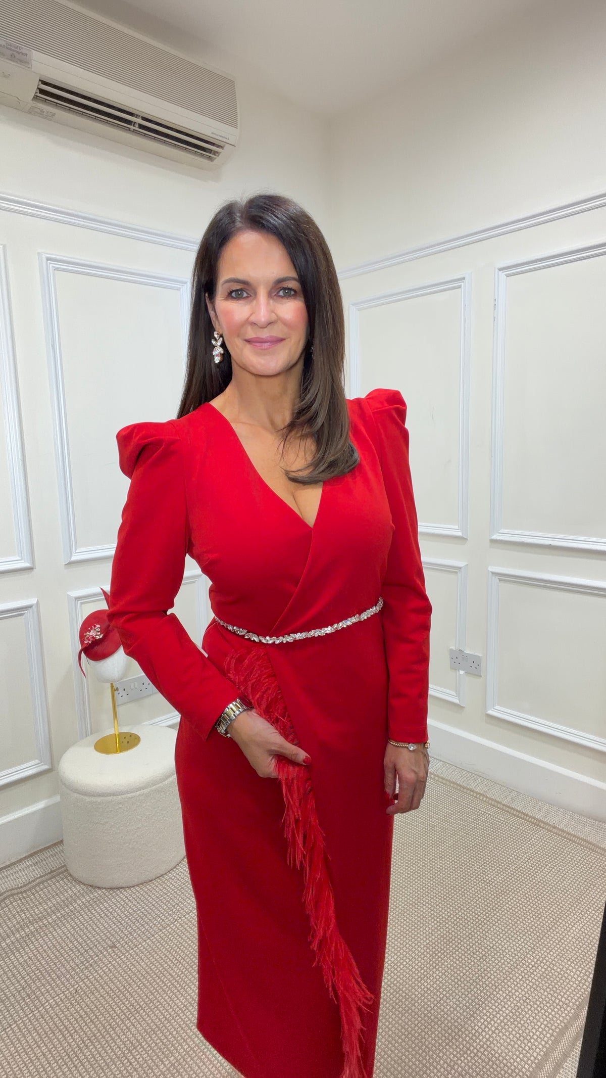 Vivienne Red Embellished Waist Feather Dress