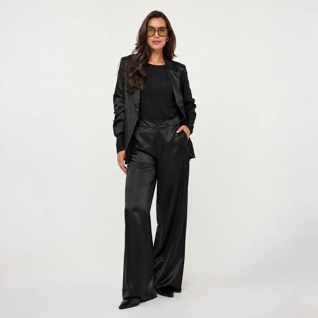 Lacy Black Satin Trousers