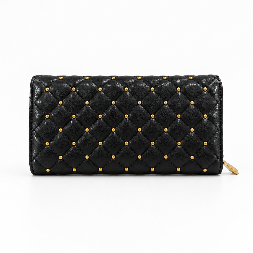 Sia Black Leather Wallet with Gold Studs
