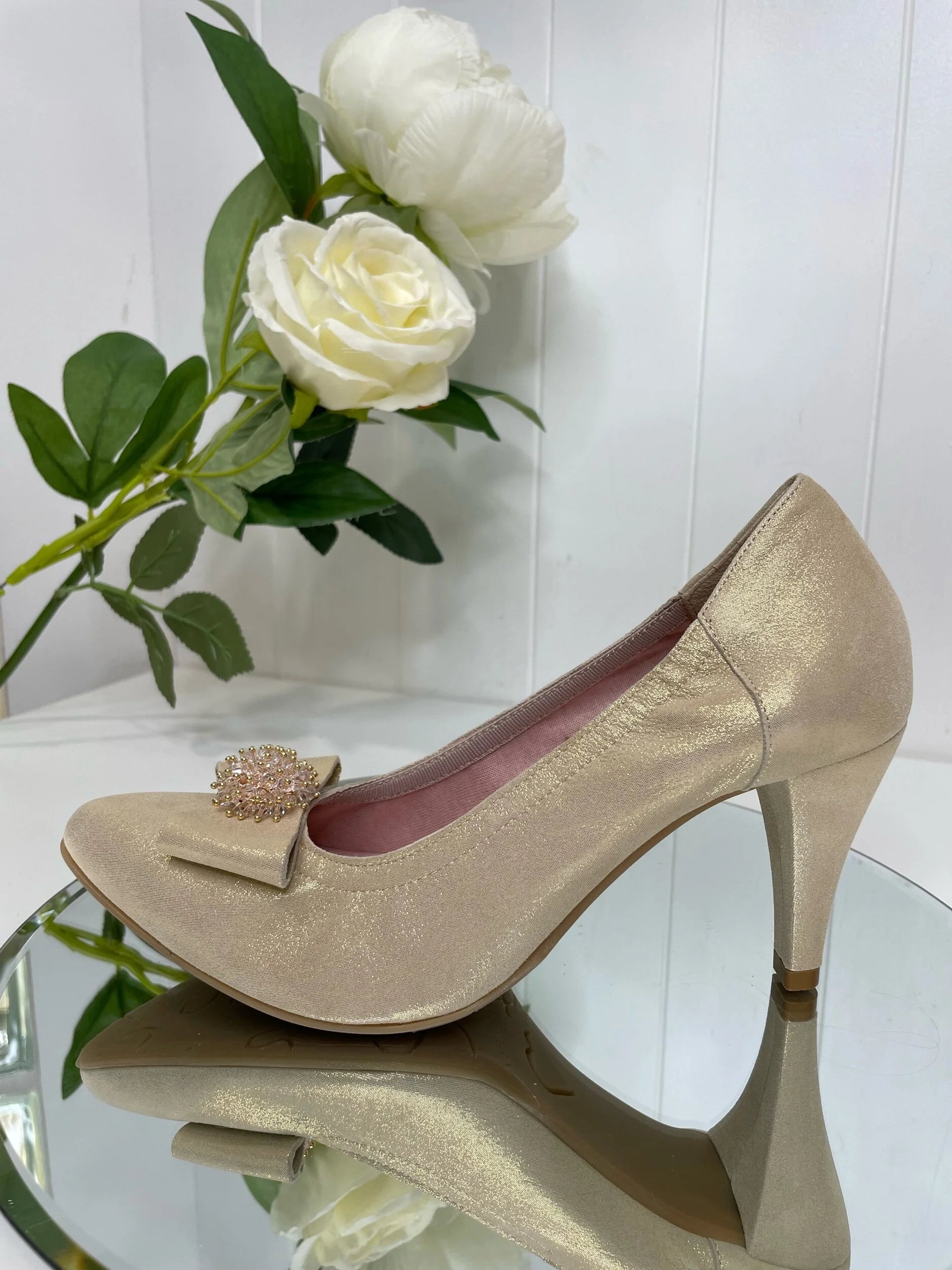 Le Babe Gold High Heel Court Shoe
