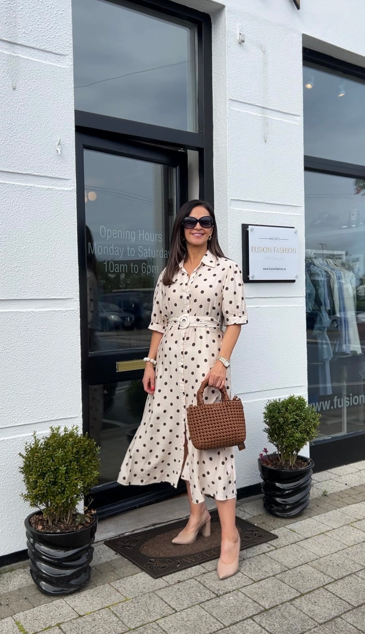 brown cream dress Samantha Cream / Brown Polka Dot Dress – Fusion Fashion