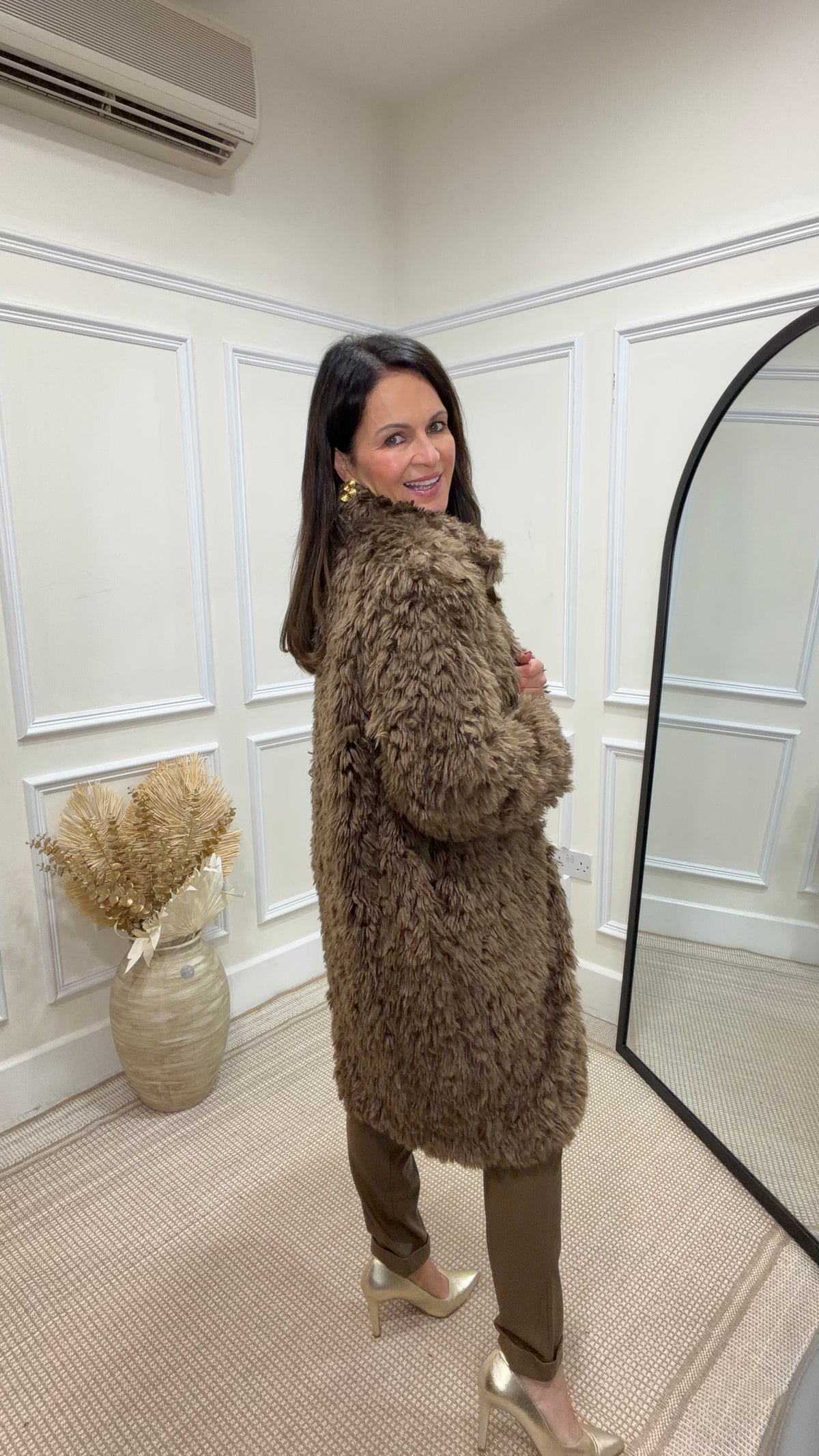 Fursal Brown Shaggy Fur Coat