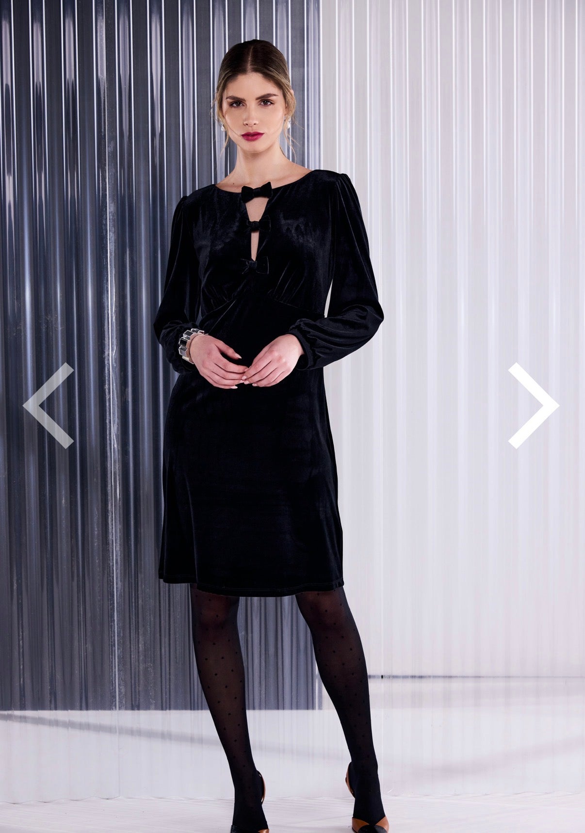 Faith Black Velvet Dress with Bow Detail