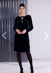 Faith Black Velvet Dress with Bow Detail