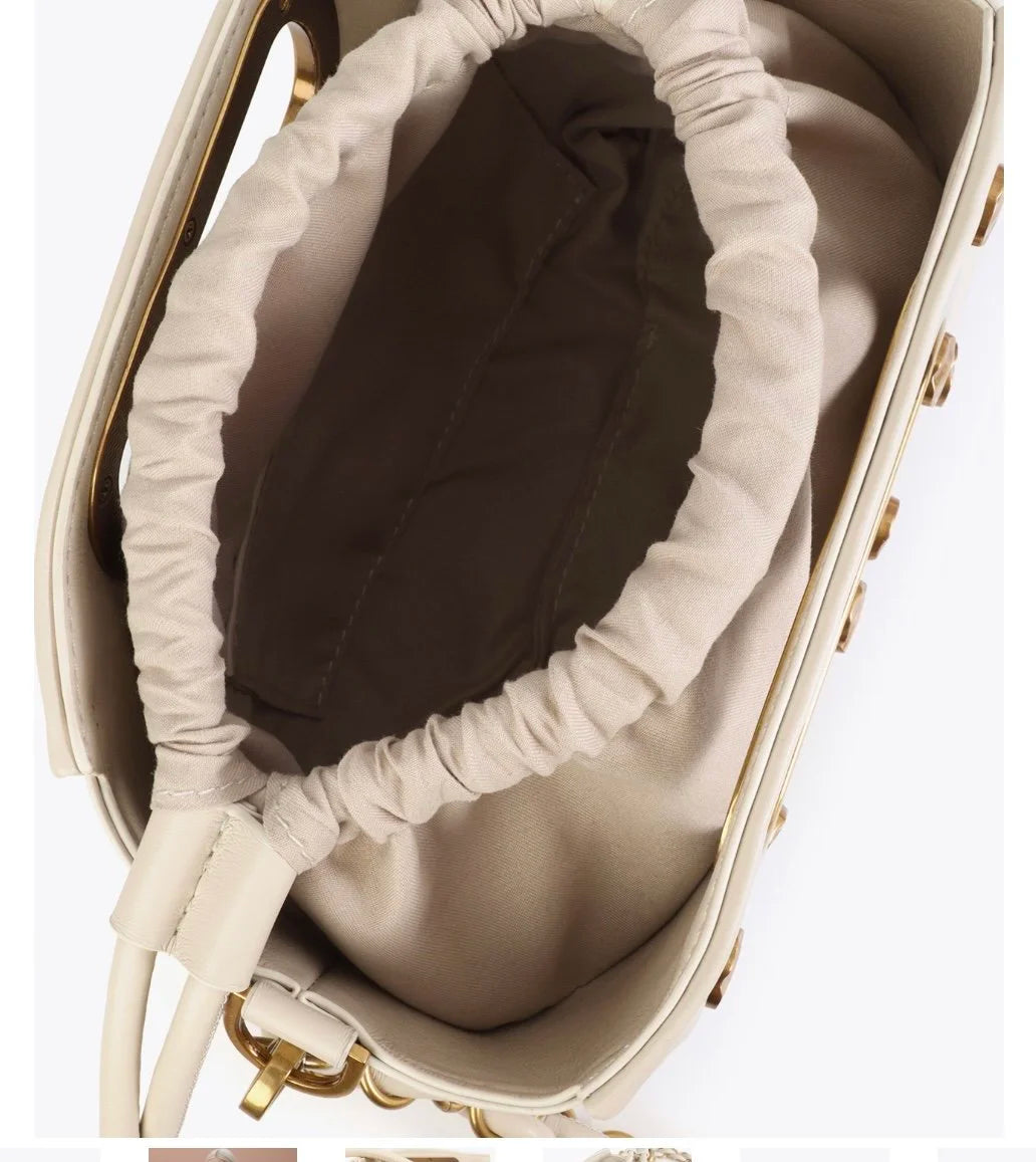 Ecru Studded Crossbody Bag