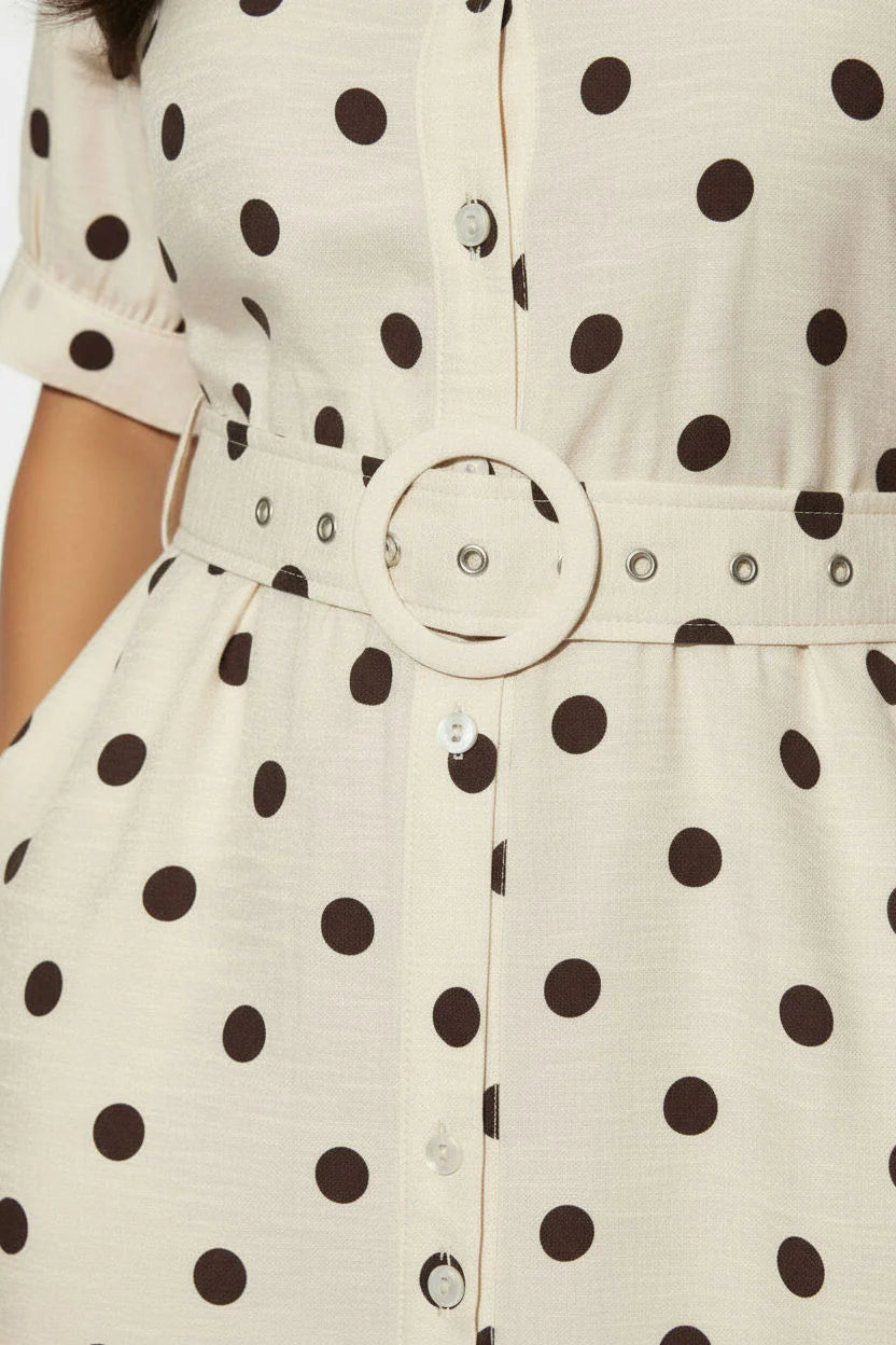 Samantha Cream / Brown Polka Dot Dress