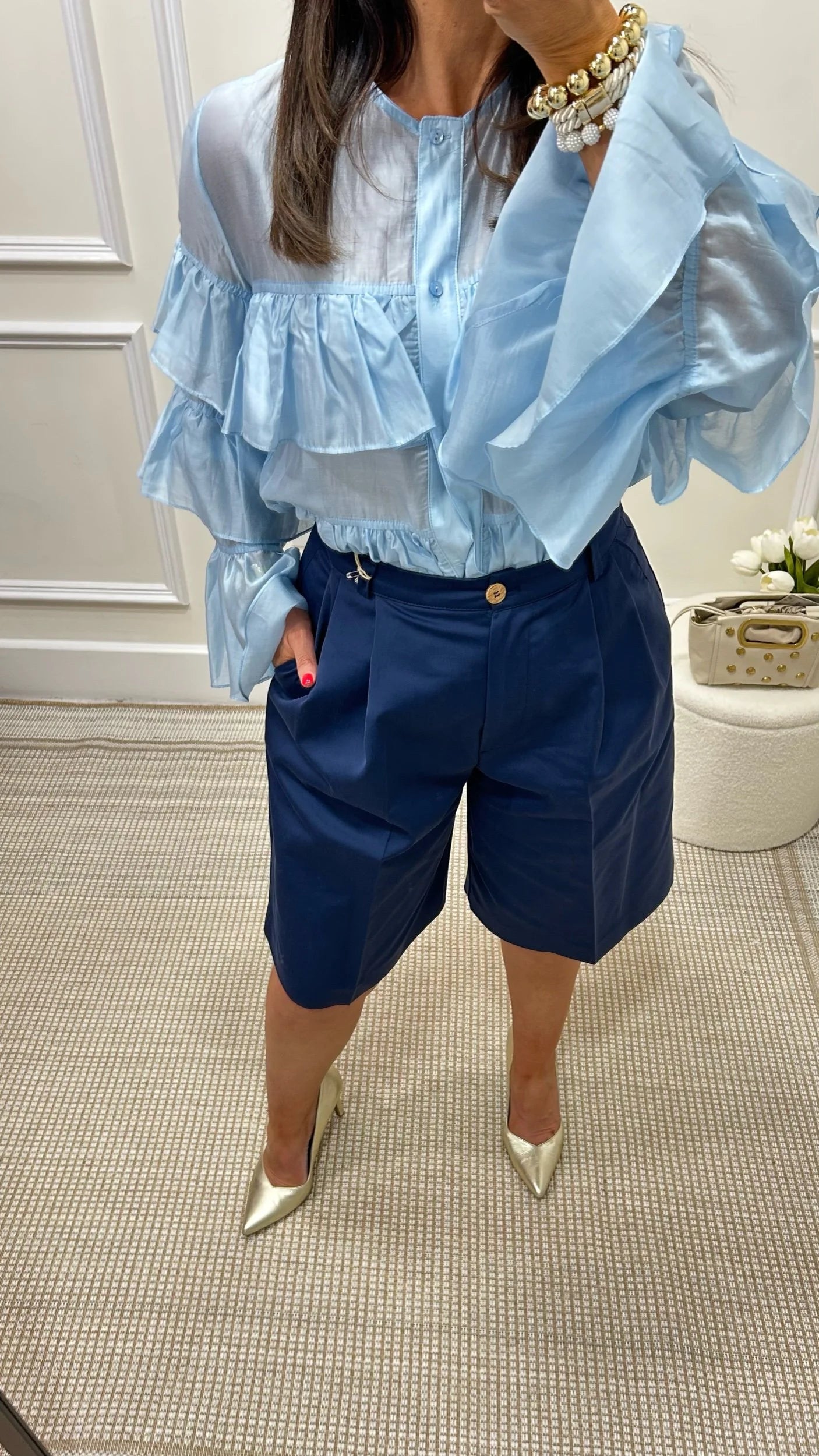 Ava Light Blue Ruffle Shirt