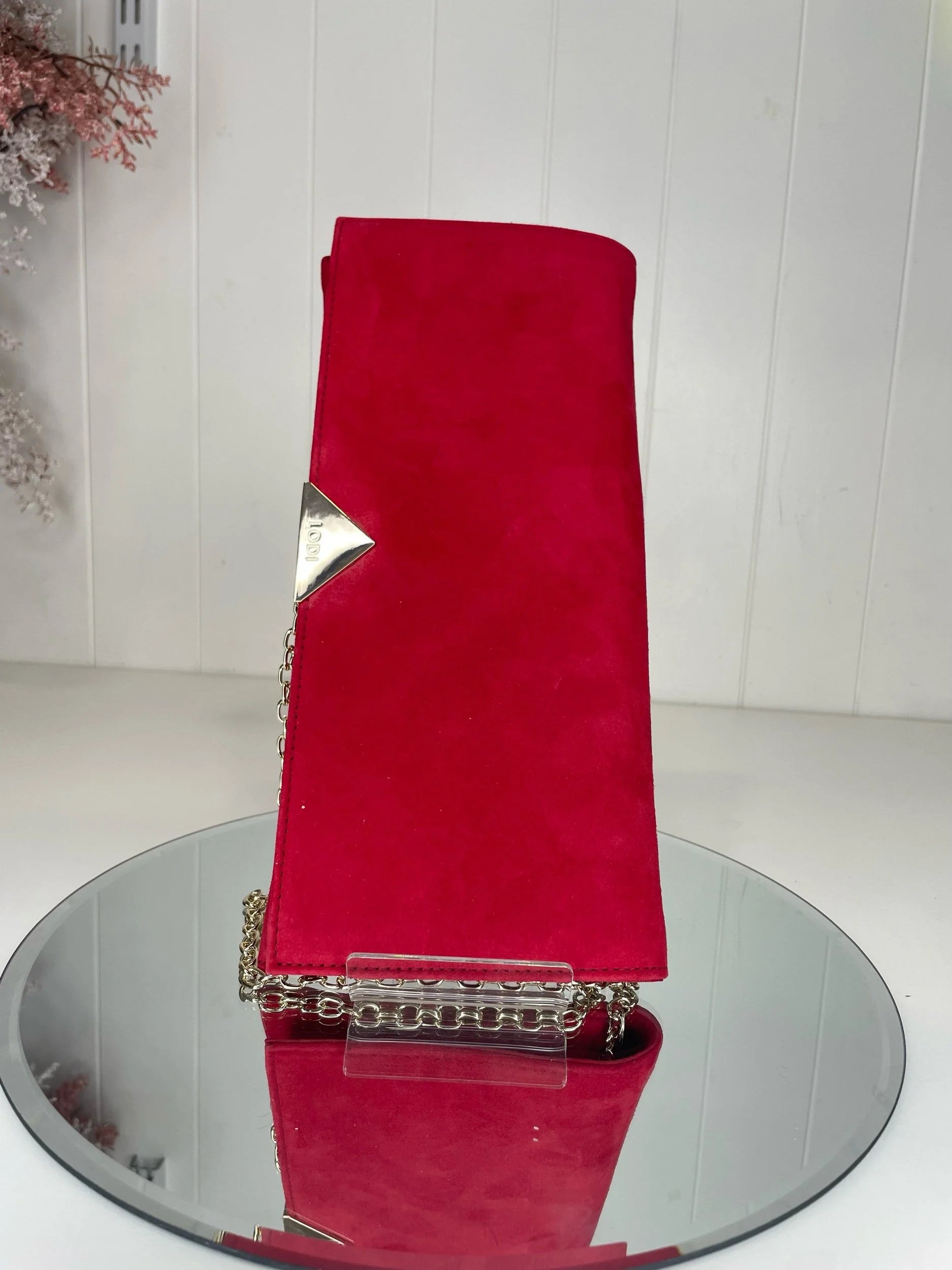 Lodi Vicky Red Suede Slim Clutch Bag