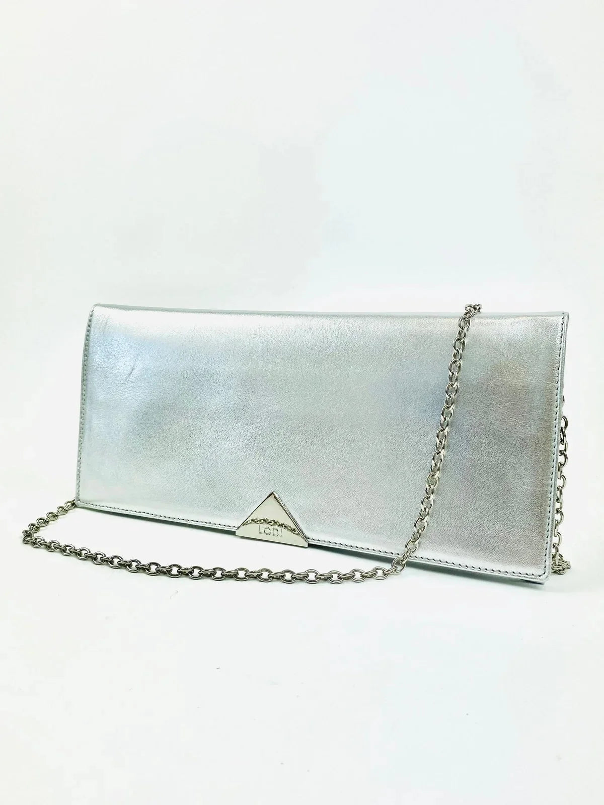 Lodi Vicky Silver Leather Slim Clutch Bag