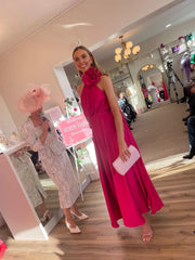 Nicole Raspberry Pink Halterneck (Rose) Dress