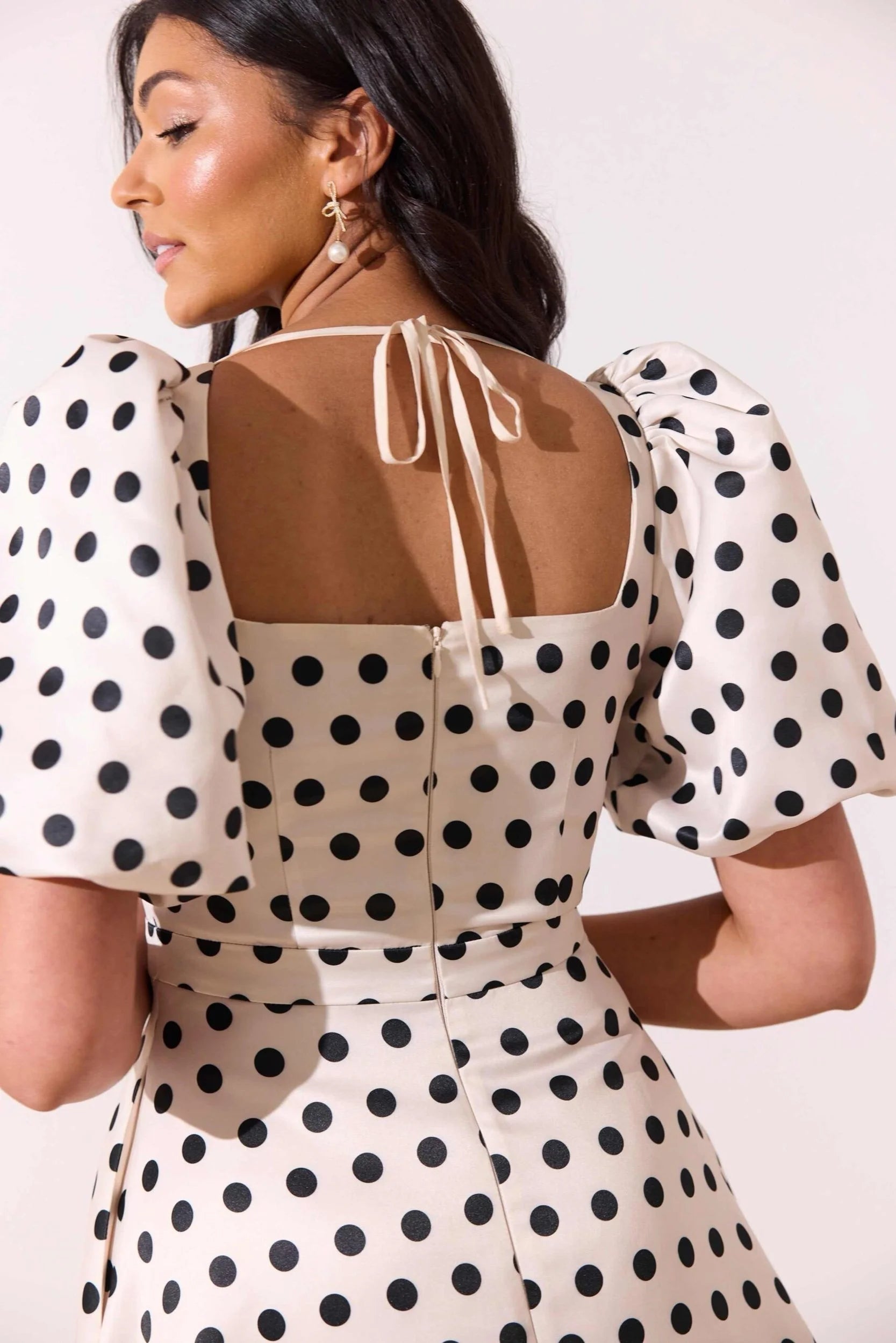 Audrey Champagne/Black Polka Dot Dress