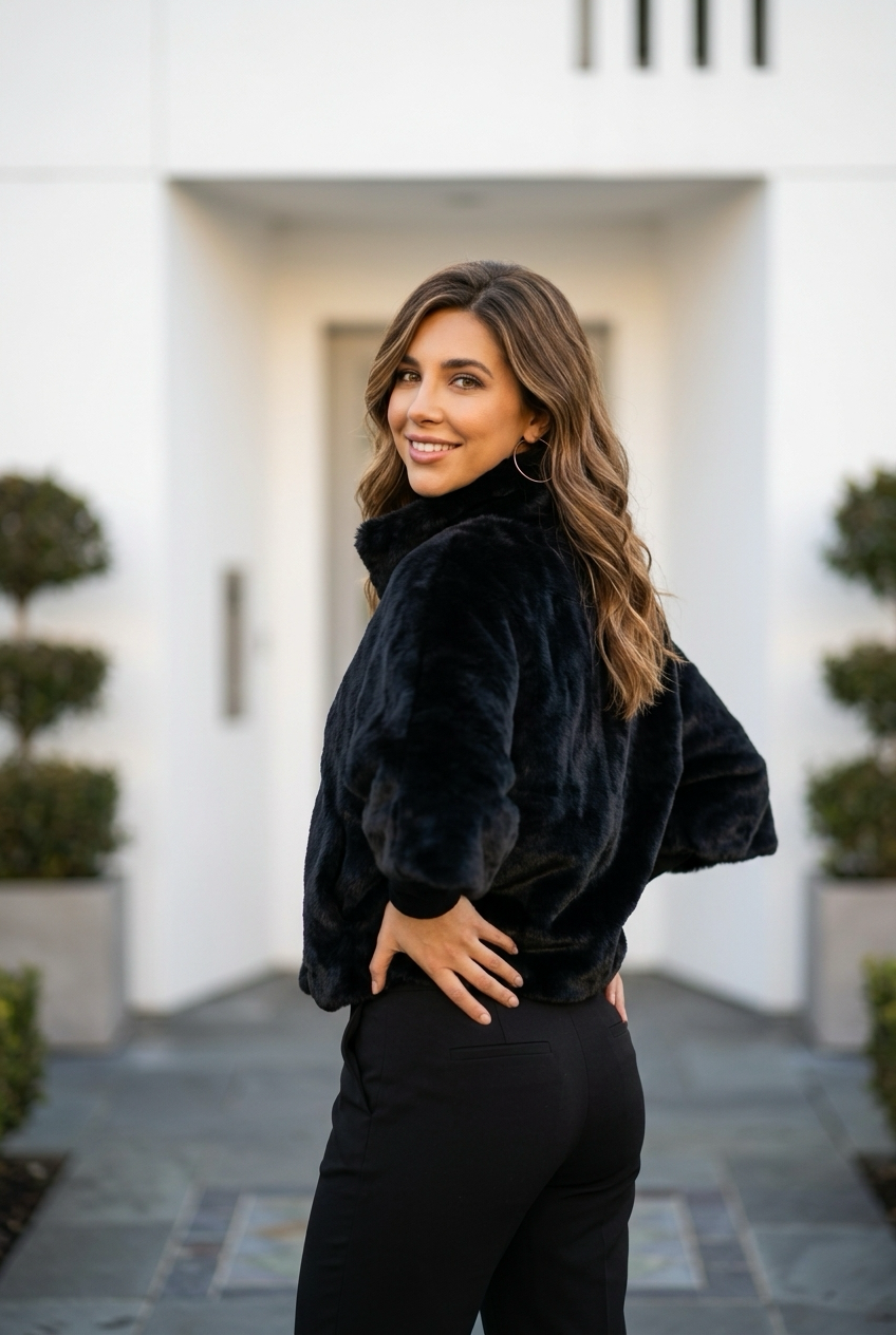 Arden Black Faux-Fur Poncho Coat