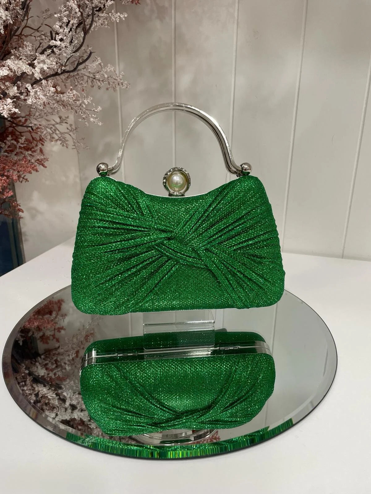 Tessa Twist Front Sparkle Bag (Green)