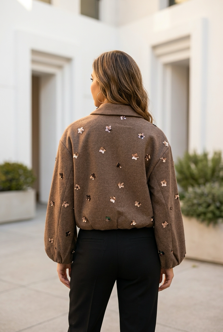 Lyra Coffee Sequin Jacket