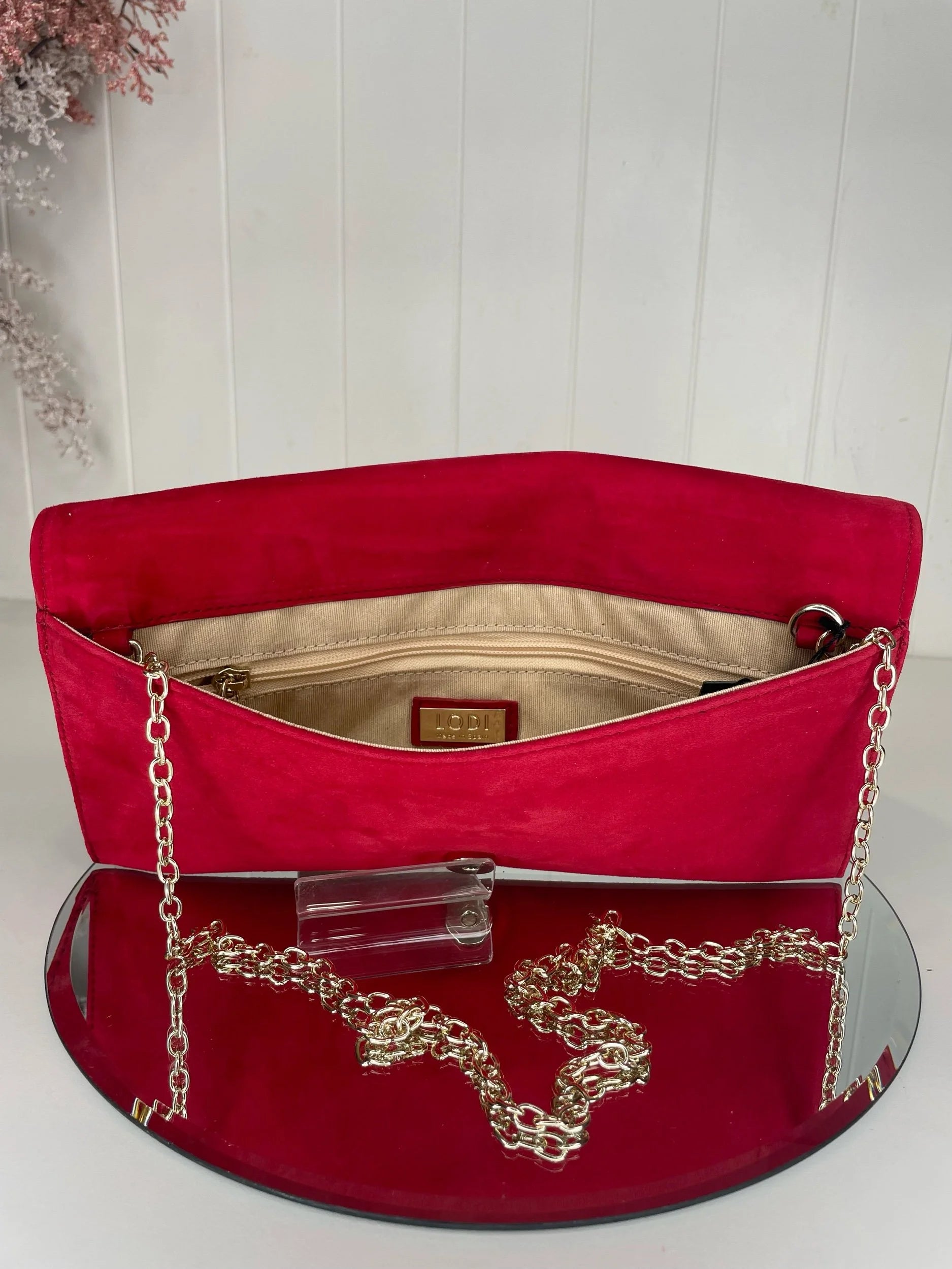 Lodi Vicky Red Suede Slim Clutch Bag